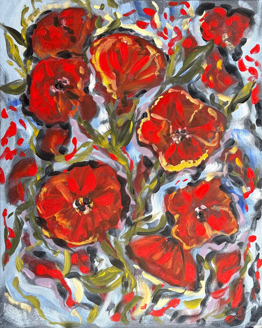 "Poppies" Hand Embellished Canvas Print